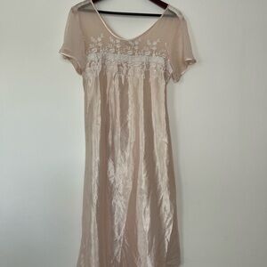 Vintage Alexandra Nicole Champagne Satin Dress with Lace detail and tie